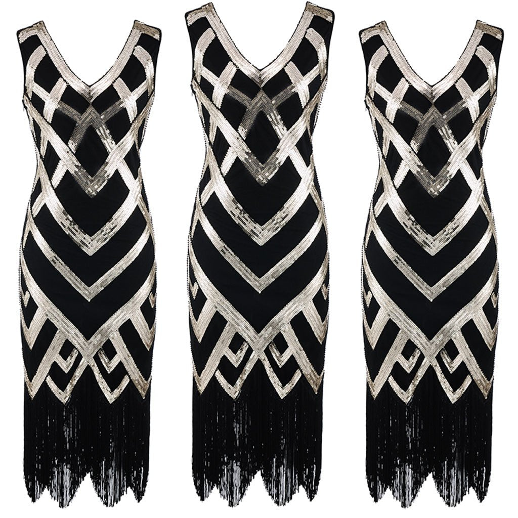 Black 1920S Retro Sequin Fringed Flapper Dress
