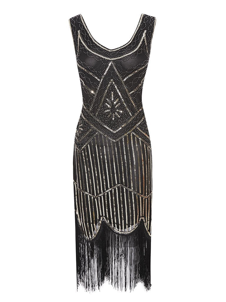 1920s V Neck Sequined Flapper Gatsby Dress