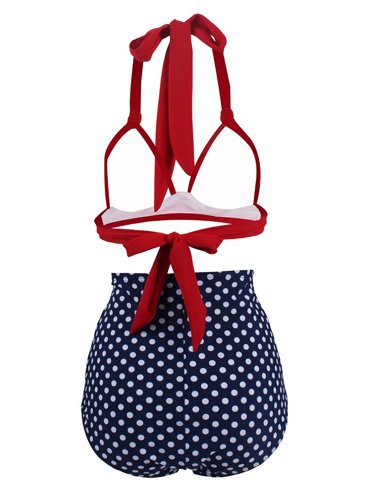 Concise Backless Retro Style Solid Red Two Pieces Bikini Bathing Suit