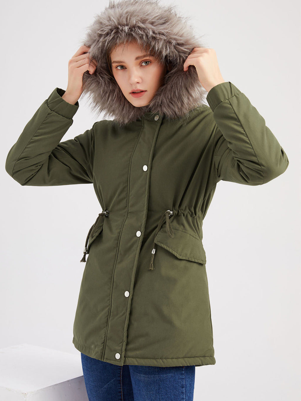 Parka Coat Street Daily Plush Winter Coat Solid Color Oversized Fur Warm Coat