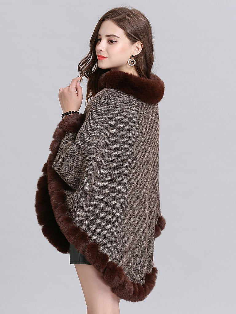 Woolen Poncho Faux Fur Shawl Collar Oversized Winter Coat