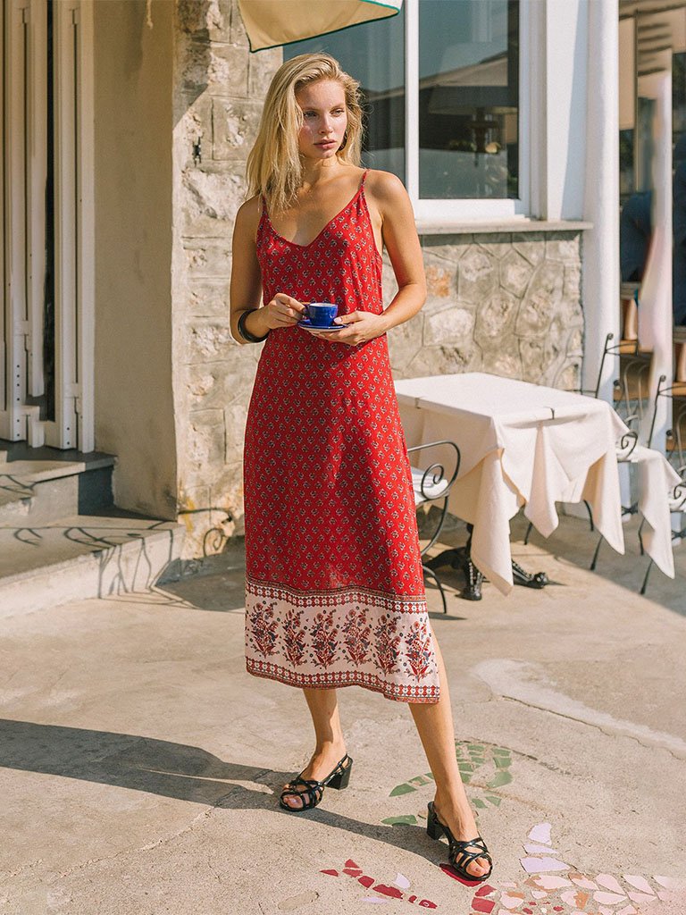 Boho Dress Floral Printed Spaghetti Strap Beach Dress Maxi Dress