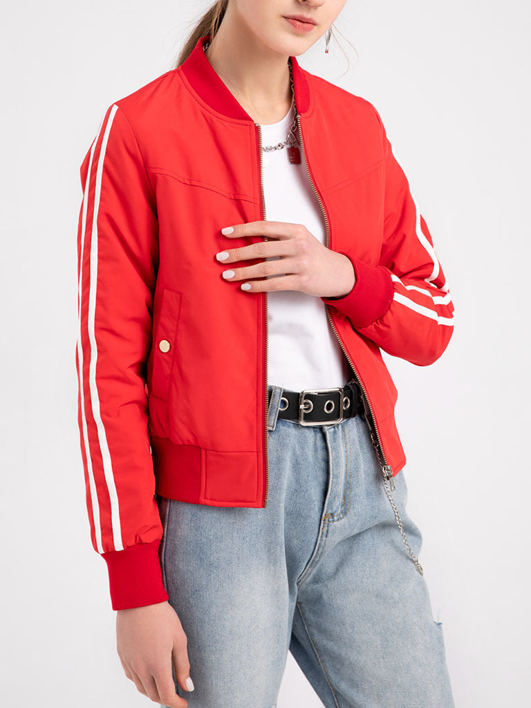 Pilot Style Jacket Daily Fall Winter Casual Solid Color Stand Collar Sporty Jacket