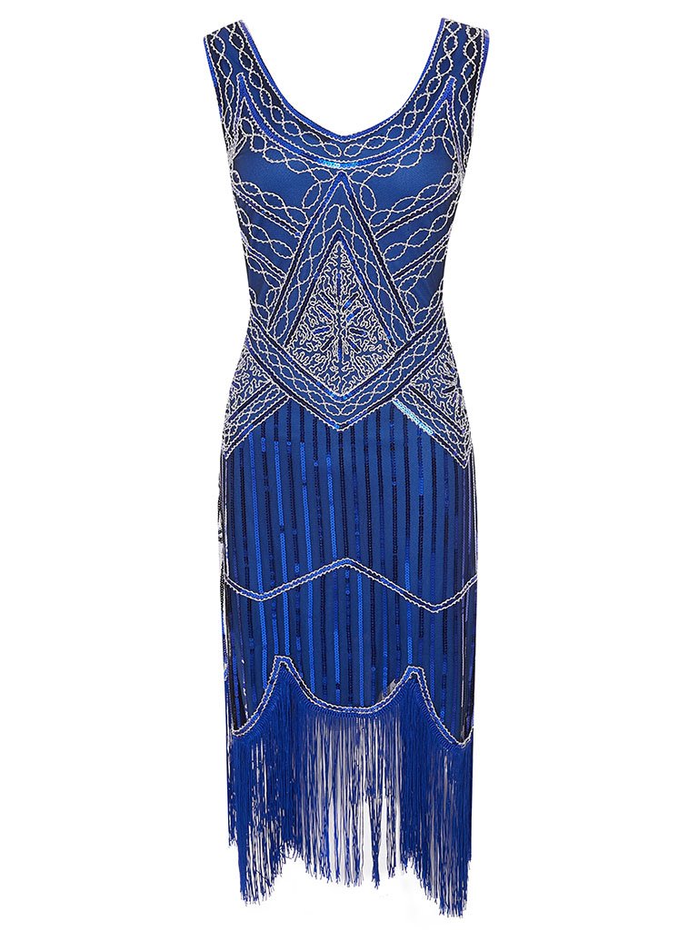 1920s V Neck Sequined Flapper Gatsby Dress