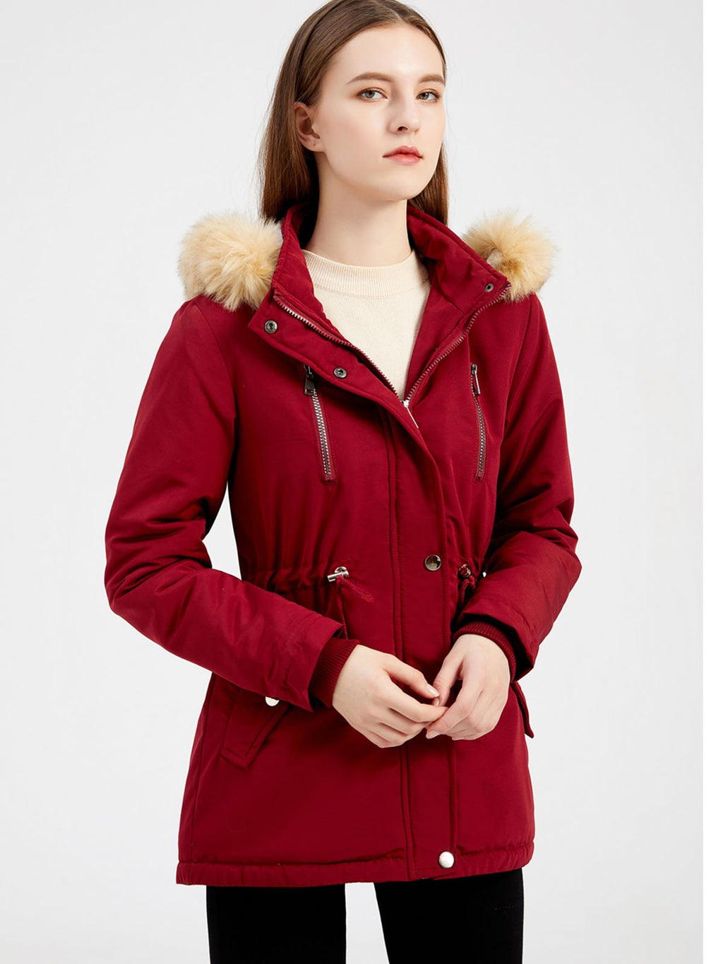 Coat Daily Lamb wool Fall Winter Regular Midi Length Coat Solid Color Oversized Coat
