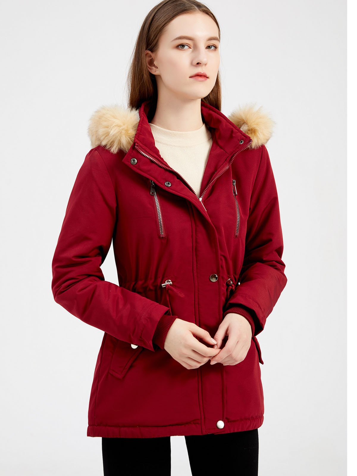 Coat Daily Lamb wool Fall Winter Regular Midi Length Coat Solid Color Oversized Coat