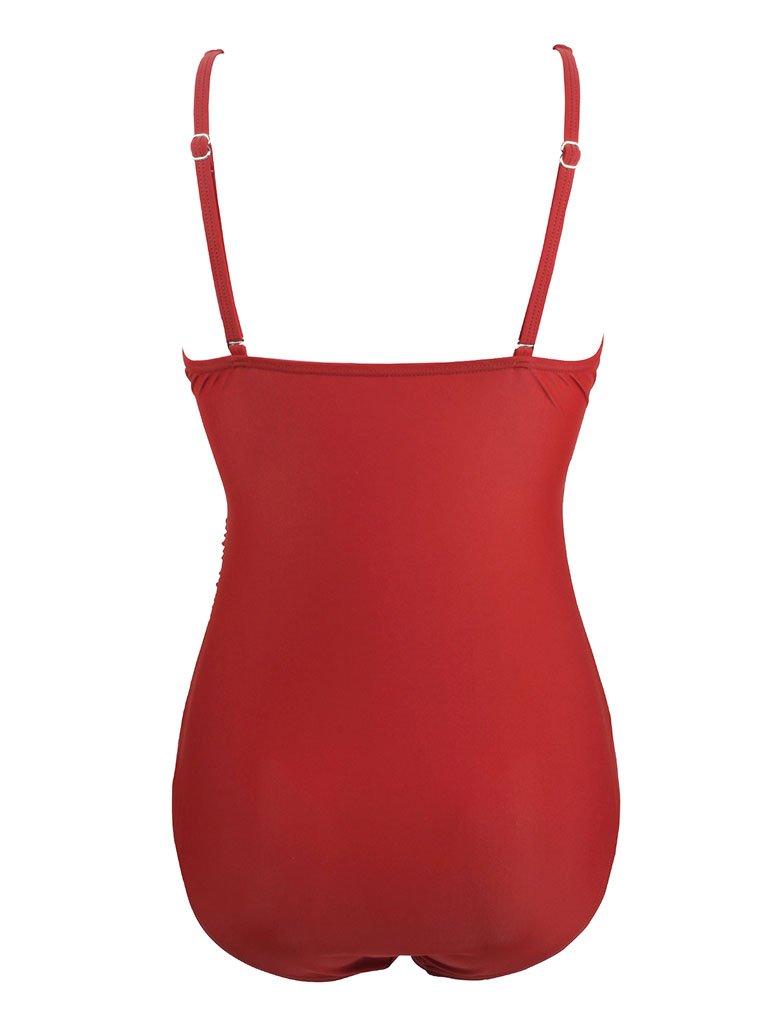 Solid Red Background Retro Style One Piece Backless Trigonal Bikini Set
