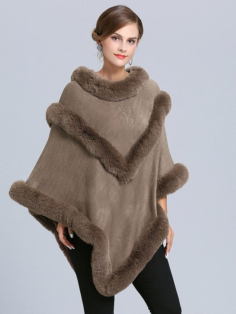 Coat Cape Peacoat Faux Fur Collar Poncho