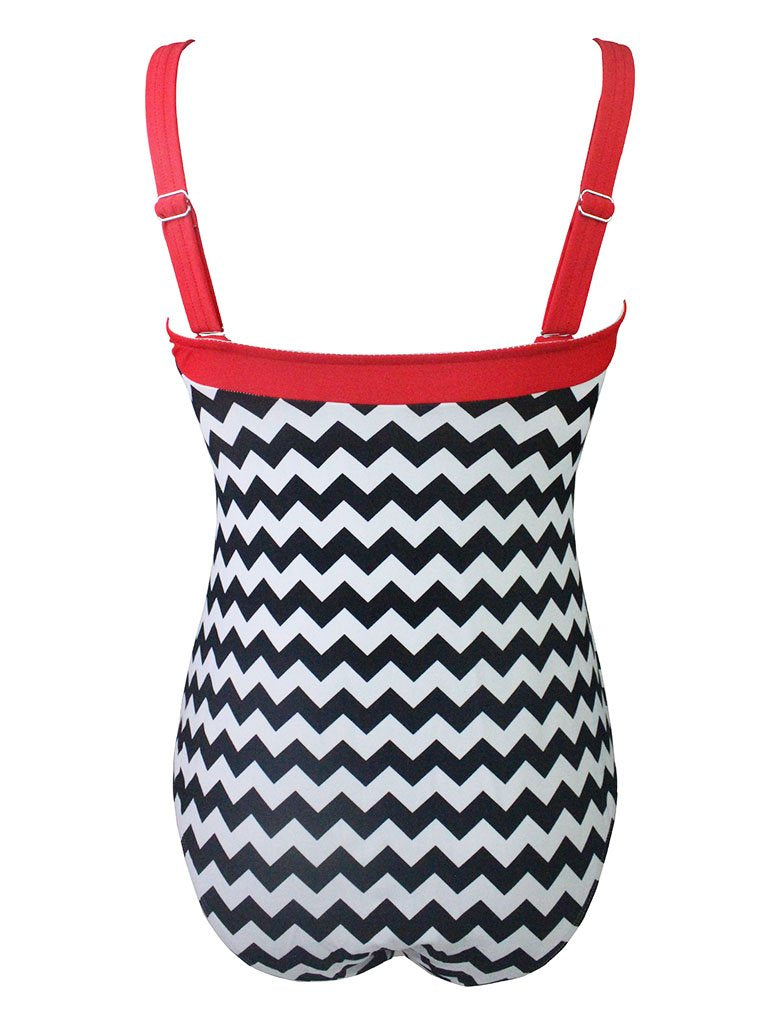 Zigzag Graphics 3D Print Strap Backless Retro Style One Piece Swimwear