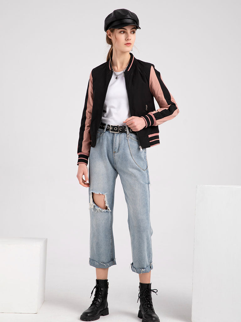 Jacket Street Daily Fall Winter Casual Two Tone Stand Collar Sporty Jacket
