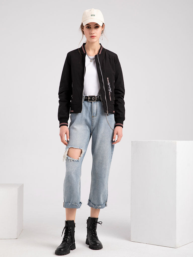 Pilot Style Jacket Street Daily Fall Winter Casual Solid Color Stand Collar Sporty Jacket For Women