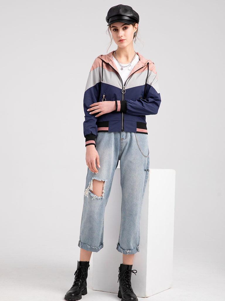 Jacket Street Daily Fall Winter Casual Color Block Stand Collar Jacket