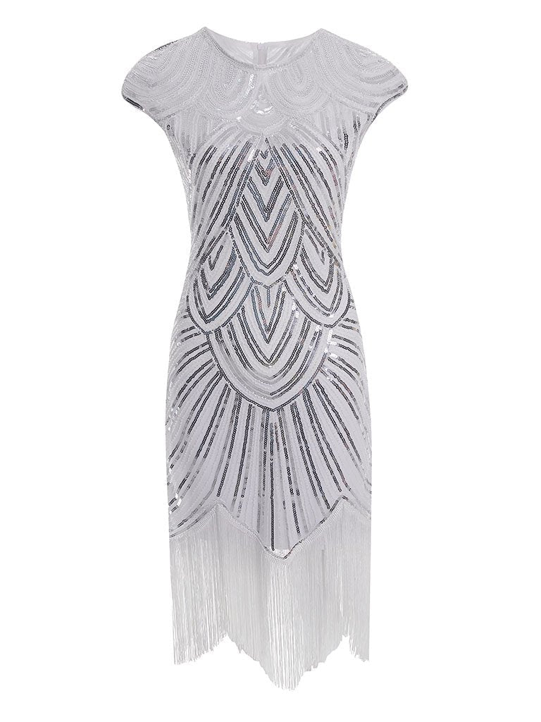 1920s Champagne Fringed Sequined Flapper 1920s Great Gatsby Dress