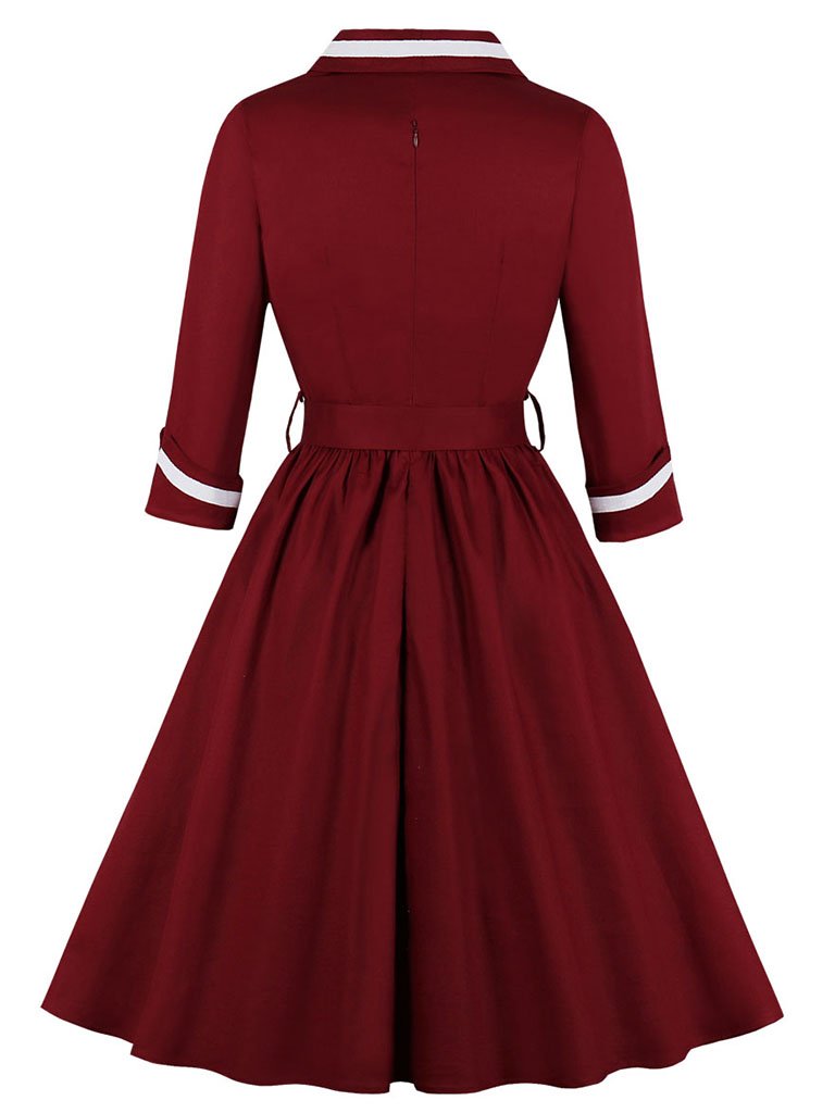 Navy 1950s V Neck Vintage Swing Dress