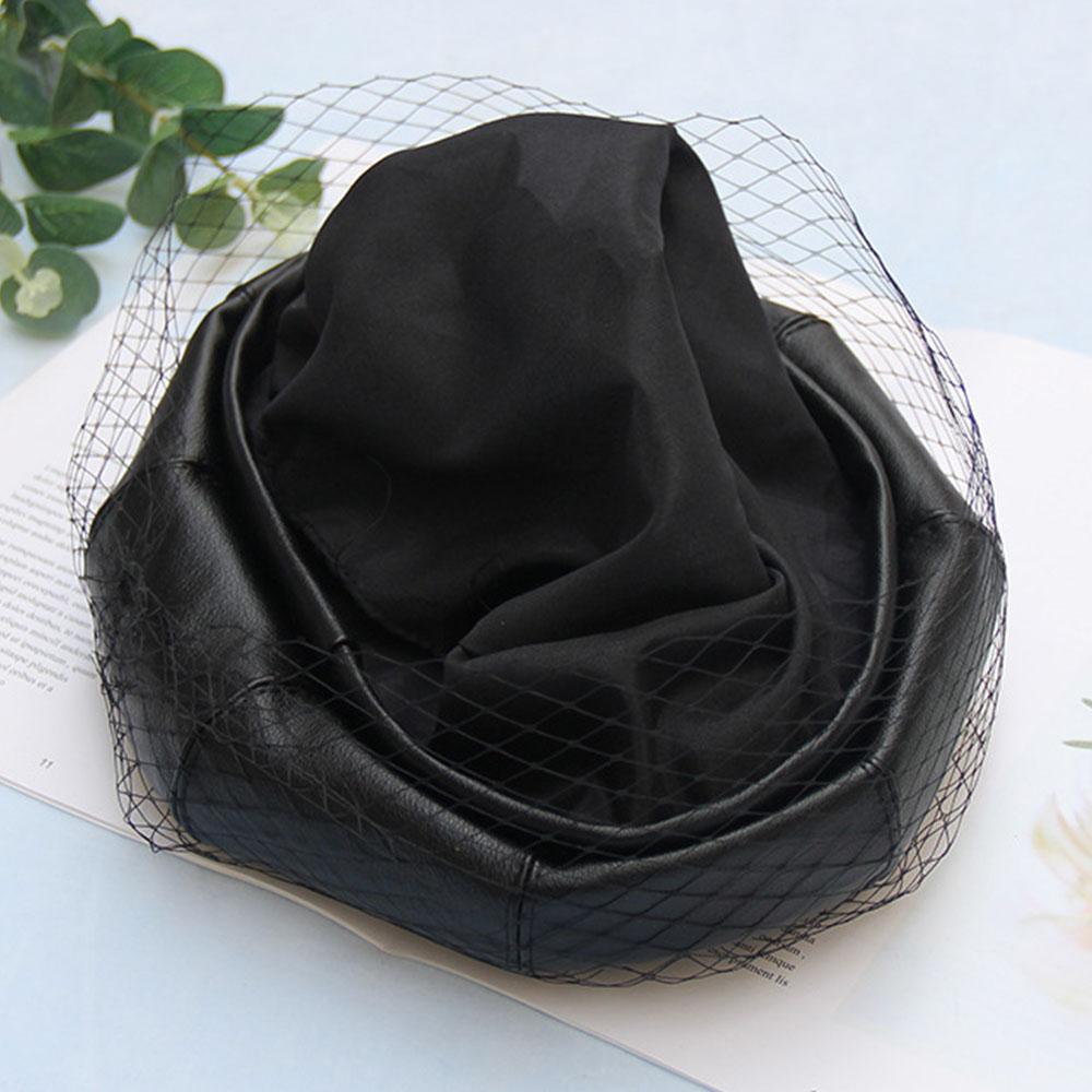 Black Faux Leather Beret Hat Cap
