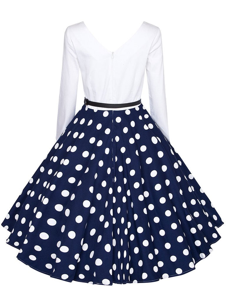 Cotton V Back Long Sleeve 50s Flapper Dress