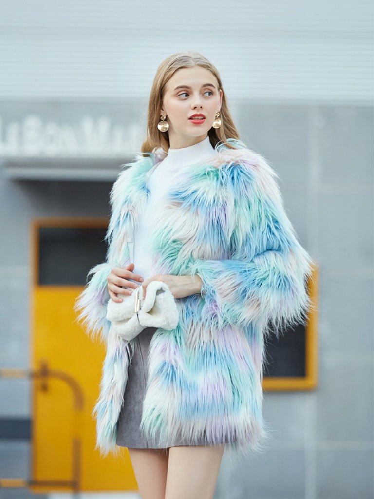 Faux Fur Coat Long Sleeve Ice-cream Winter Coat
