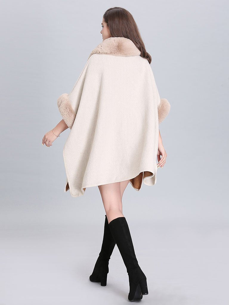 Poncho Knitwear Faux Fur Coat Shawl Collar Sweaters