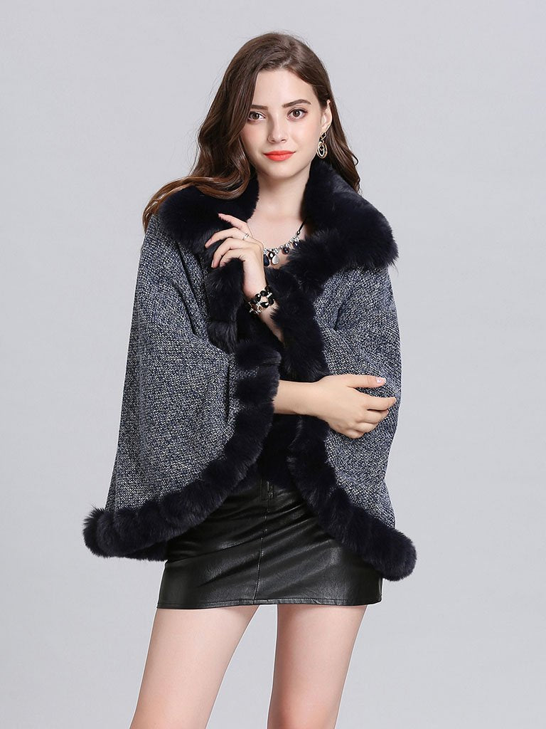 Poncho Knitwear Oversized Sweater Faux Fur Coat Shawl Collar Sweaters