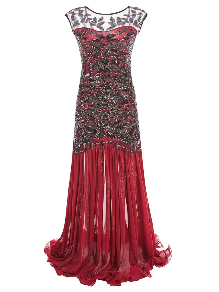 Green 1920s Maxi Sequined Flapper Dress