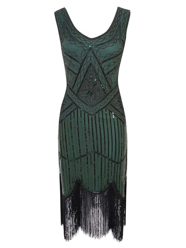 1920s V Neck Sequined Flapper Gatsby Dress