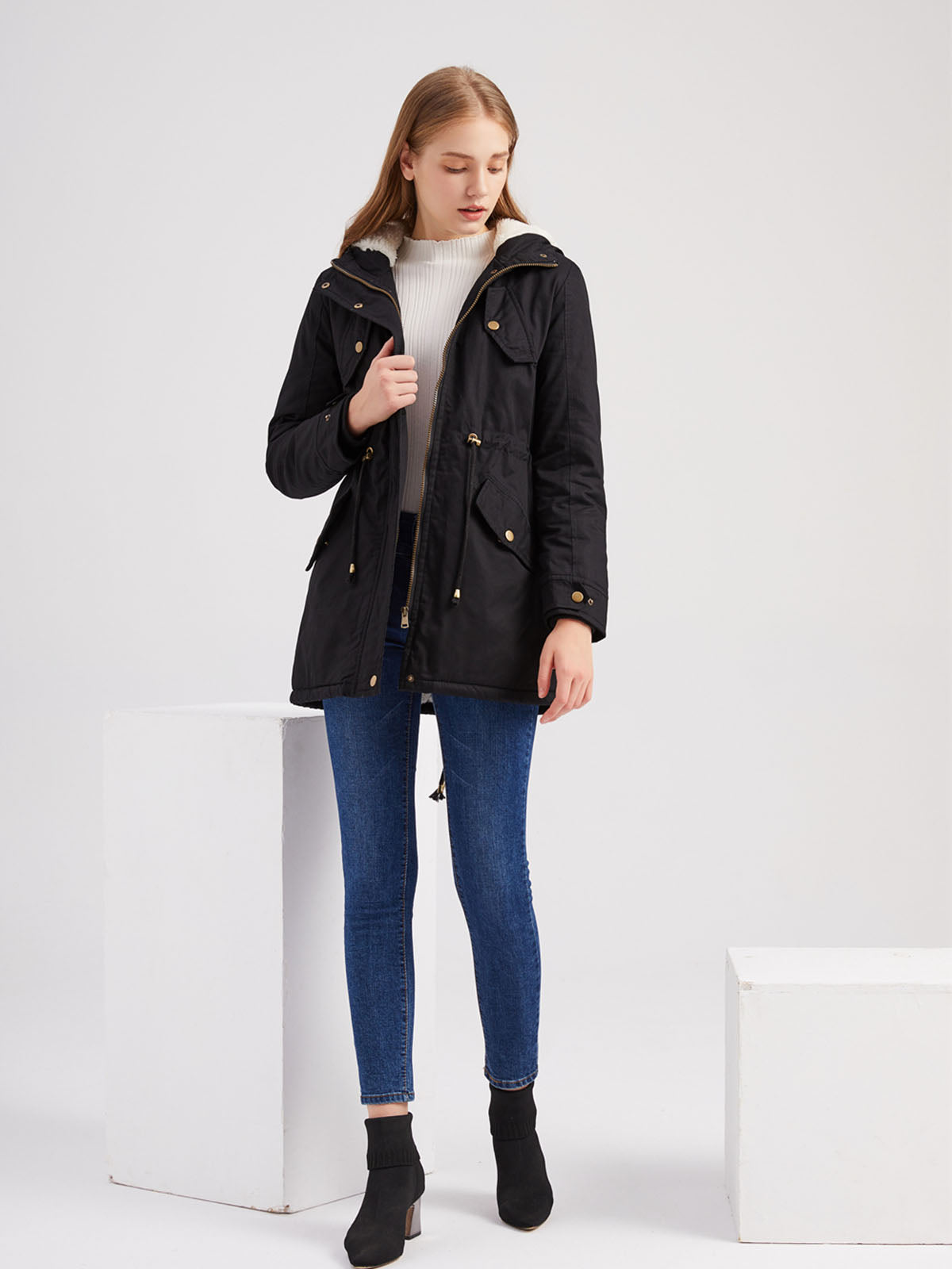 Parka Coat Street Daily Winter Plush Long Coat Solid Color Oversized Fur Warm Coat