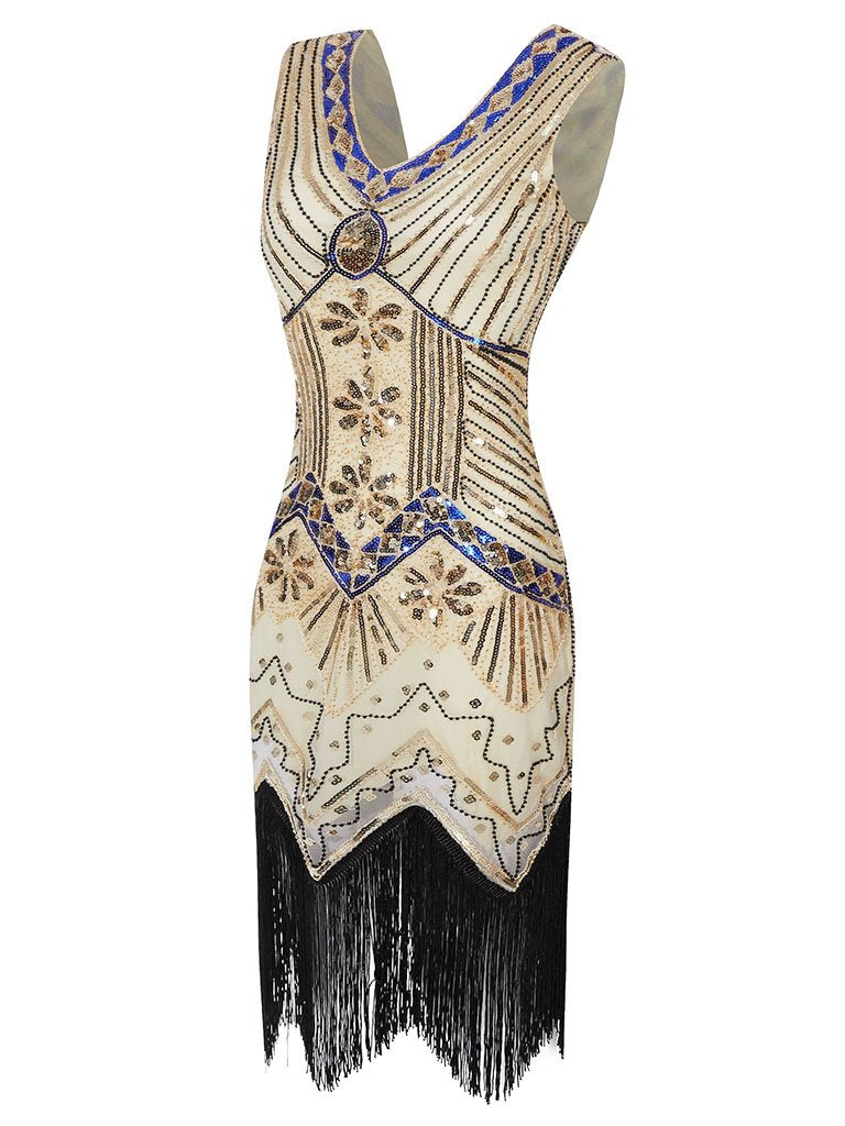 3 Colors 1920s  V Neck Sequined Flapper Dress