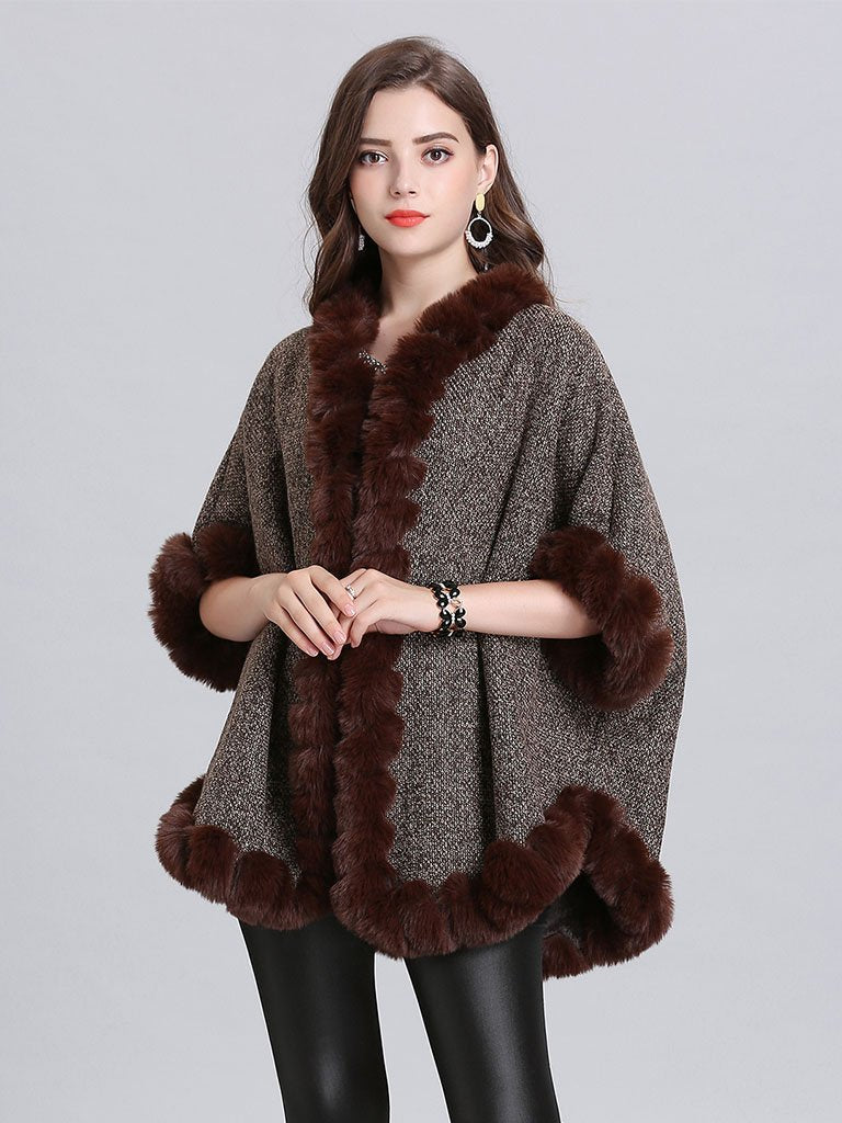 Faux Fur Coat Wool Cape Coat Half Sleeve Overcoat