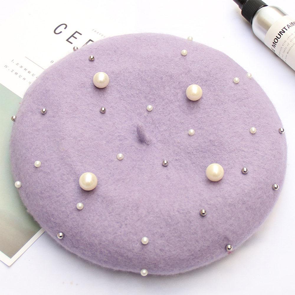 Pearl Stars Wool Felt Beret Hat Cap
