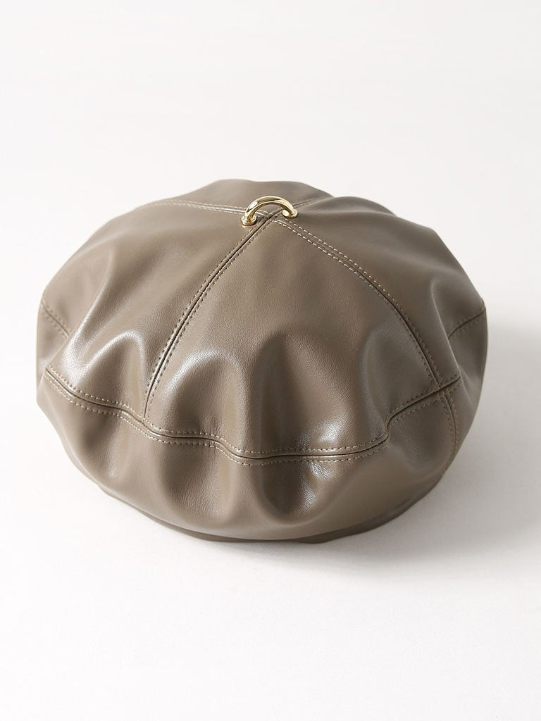 Faux Leather Beret Beanie Hat Cap
