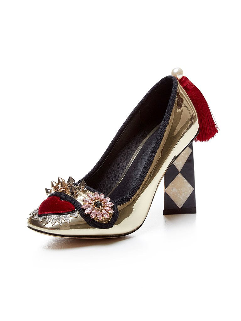 Sweet Heart Rivet Chunky Heel  Vintage Shoes