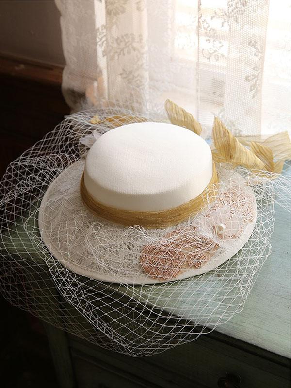 Flower Embroidery Bow Rhinestone Tulle Decoration 1950S Hat