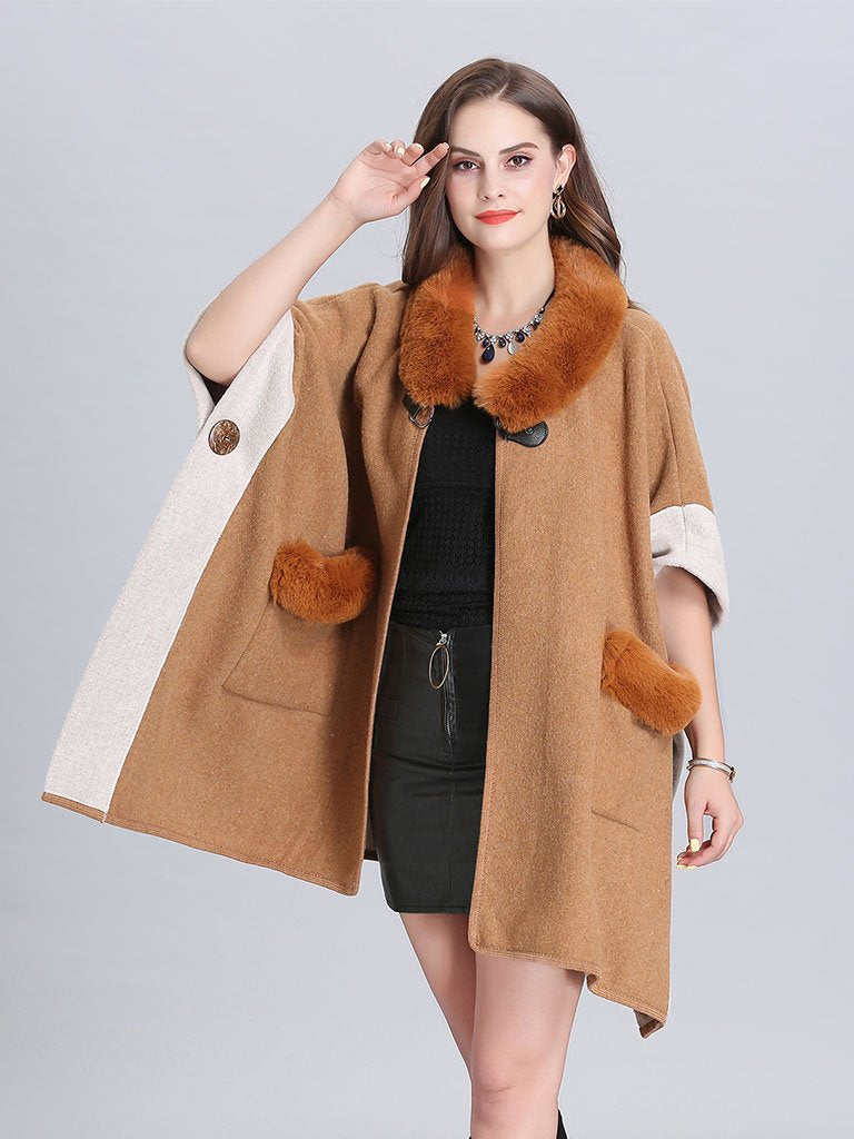Faux Fur Coat Wool Cape Coat Half Sleeve 's Overcoat