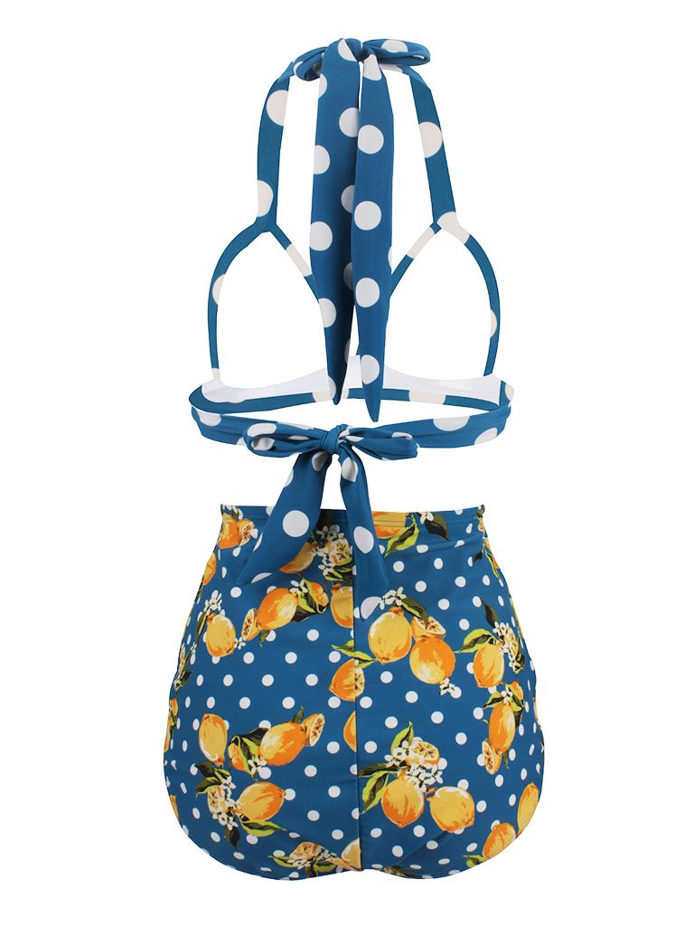 Classical Vintage Style Dots And Floral Two Pieces Bikini Sets
