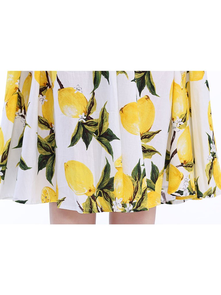 Sweet Lemon Printed Cotton 1950s Vinateg Dress