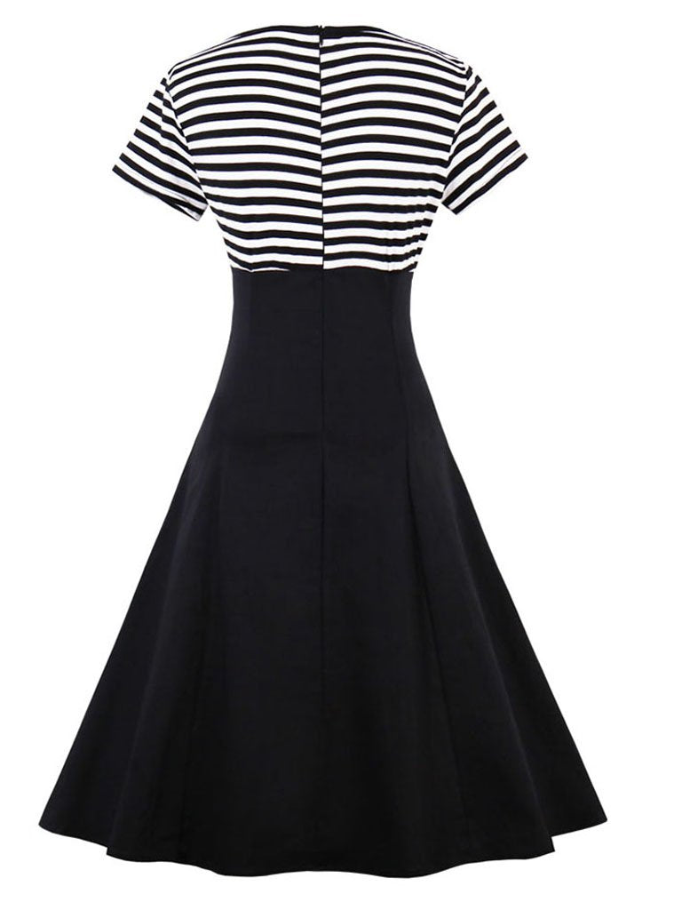Elegant Stripe High Waist 50s 60s Dress