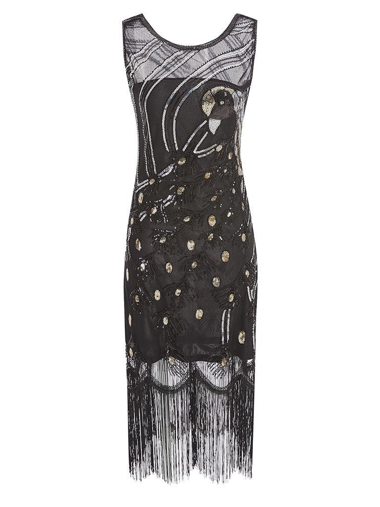 4 Colors 1920s Peacock Sequined Flapper Dress