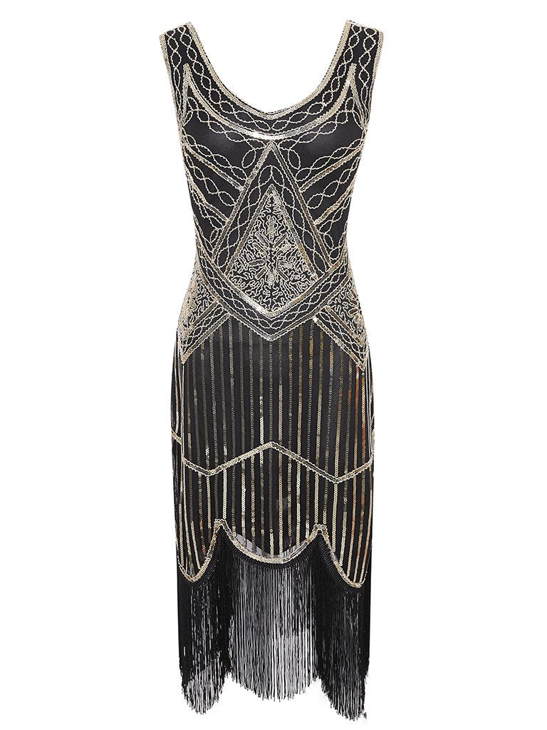 1920s V Neck Sequined Flapper Gatsby Dress