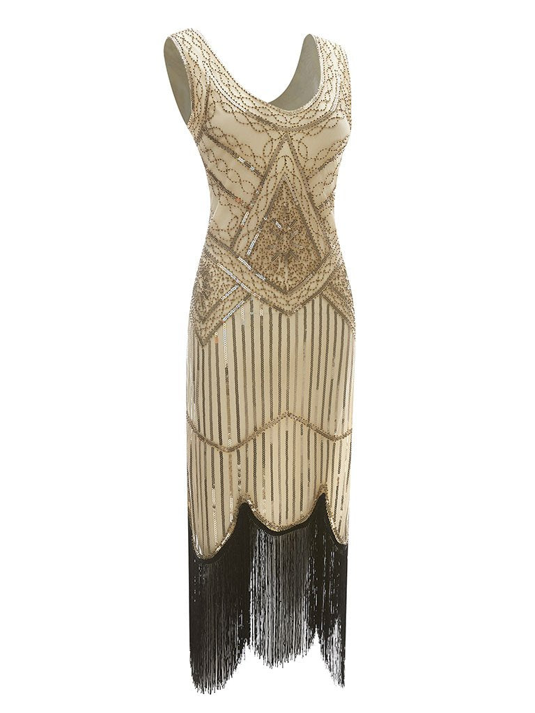 1920s V Neck Sequined Flapper Gatsby Dress