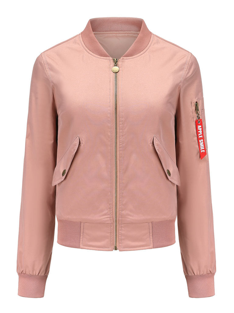 Pilot Style Jacket Daily Zippered Fall Winter Casual Solid Color Stand Collar Sporty Jacket