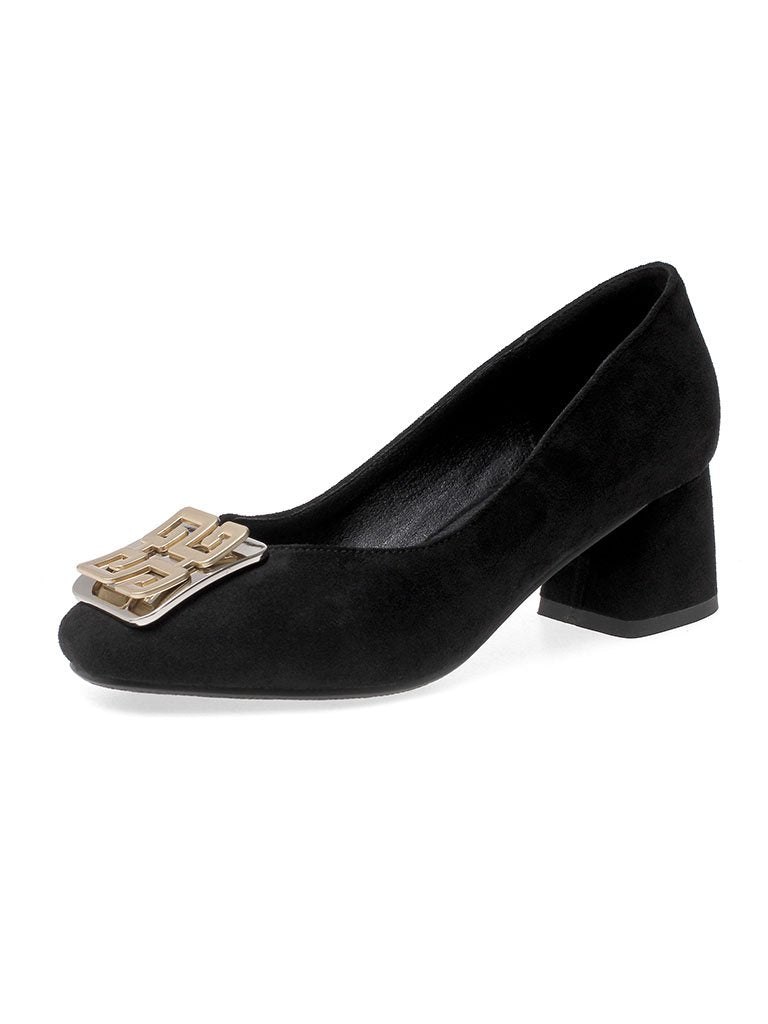 Chunky Heel  Square Toe Suede Vintage Shoes