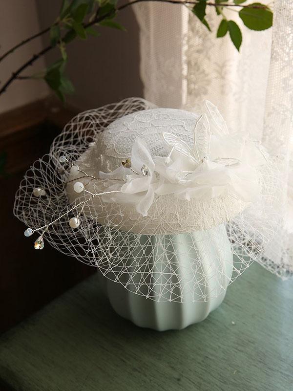 Butterfly Flower Tulle Pearl Vintage Lace 1950S Hat