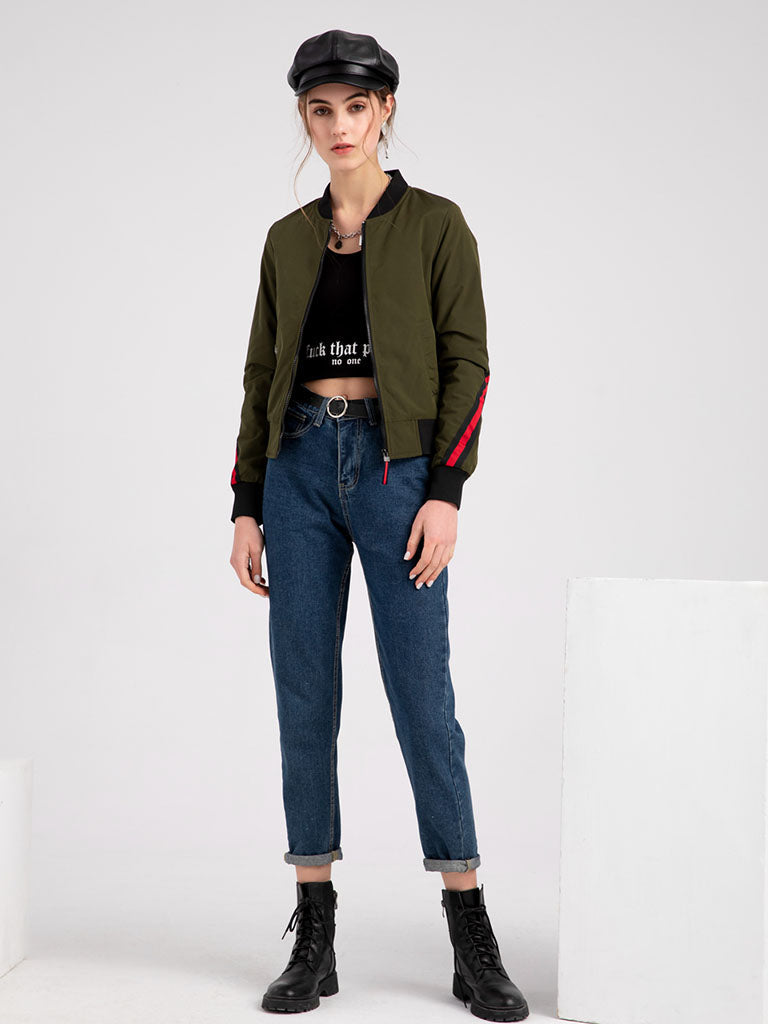 Pilot Style Jacket Street Daily Fall Winter Casual Solid Color Stand Collar Sporty Jacket