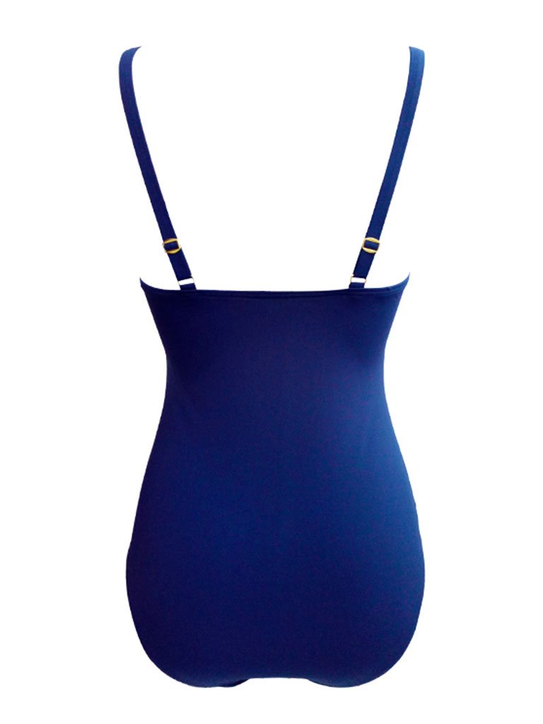 Blue 3D Print Strap Backless Retro Style One Piece Swimwear Bathing Suit