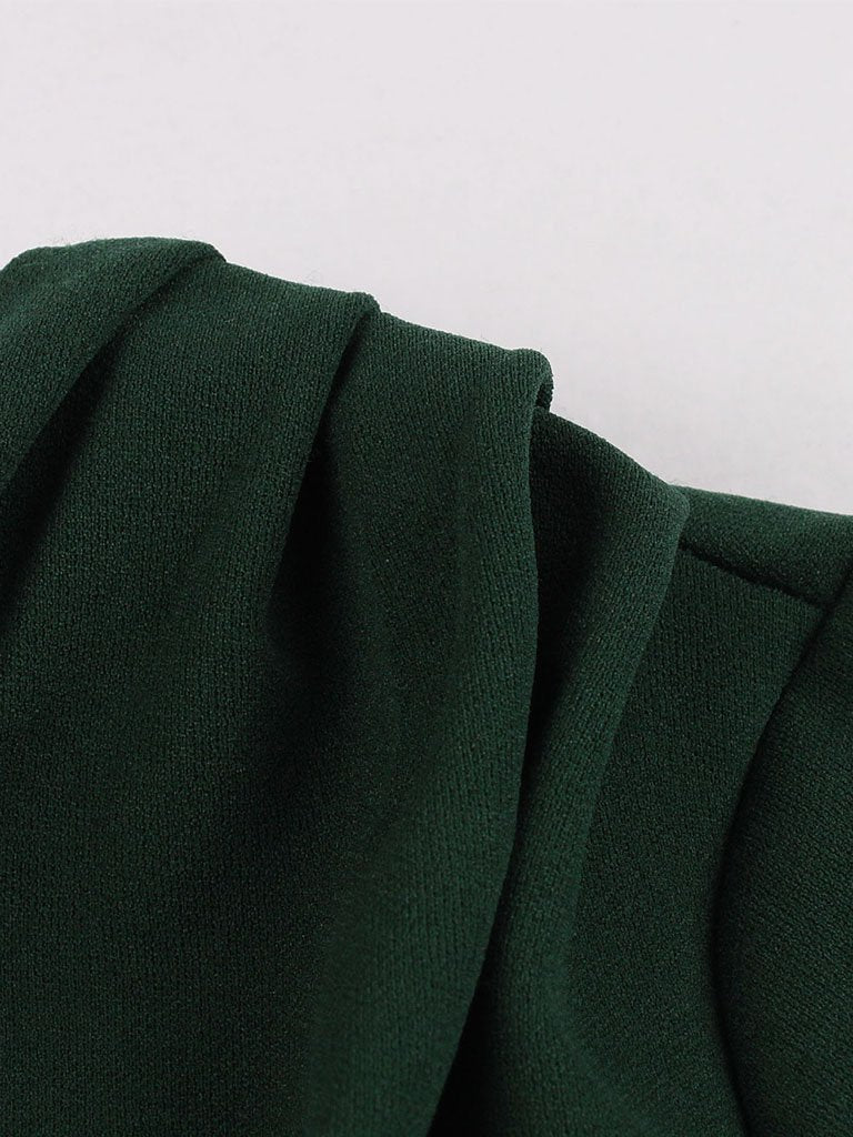 Dark Green V Neck Short Sleeve 50S Vintage Dress
