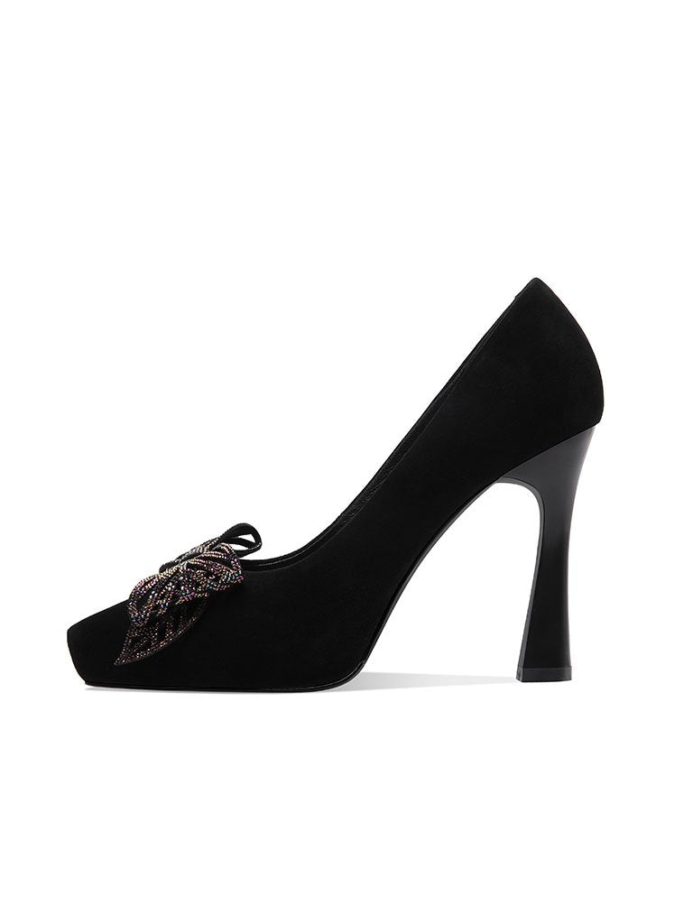 10.5CM Bow High Heel Platform Pointed Toe Leather Shoes