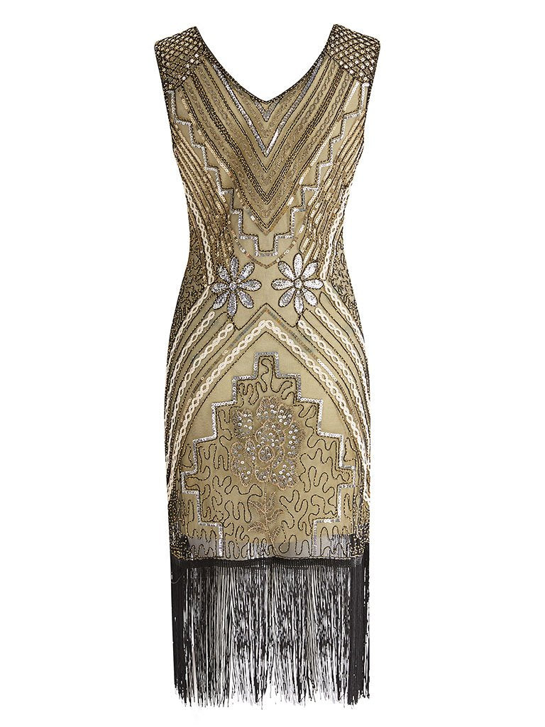 Wine Red 1920s V Neck Sequined Flapper Dress