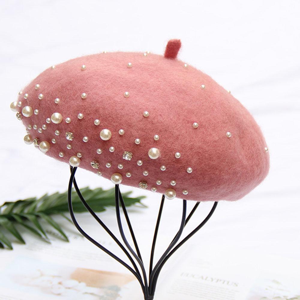 Pearl French Artist Wool Felt Beret Hat Cap