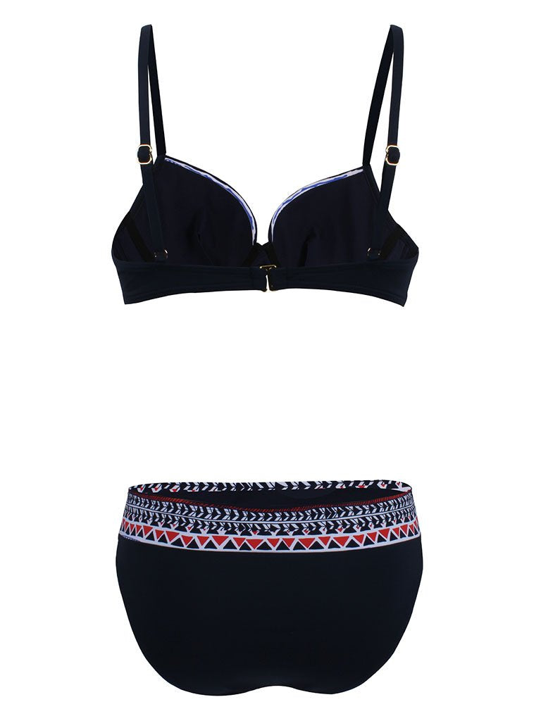 Retro Style Printed Two Pieces Backless Trigonal Bikini Sets