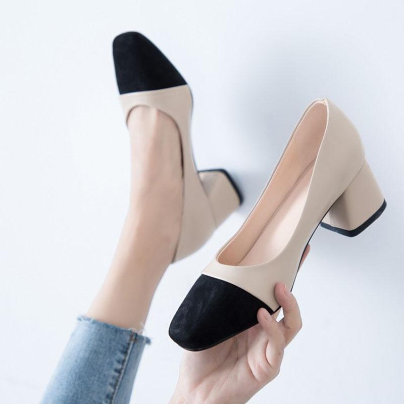 Heel Pointed Cap-Toe Chunky Heel PU Leather